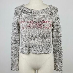 POL Gray and Red Knit Boatneck Sweater, Size Large.